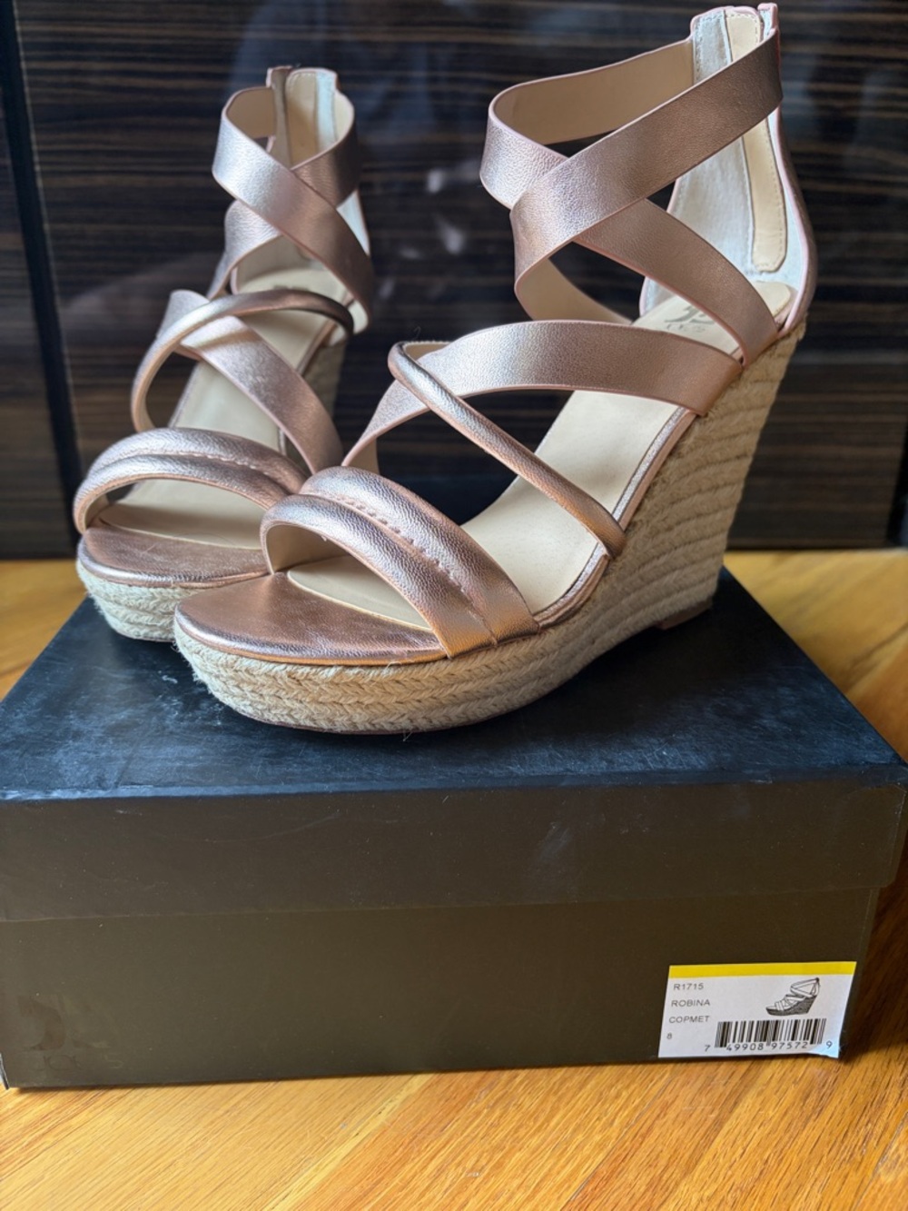 Joe’s Jeans Robina Copmet Strappy Metallic Rose Gold Wedge Sandals - Women